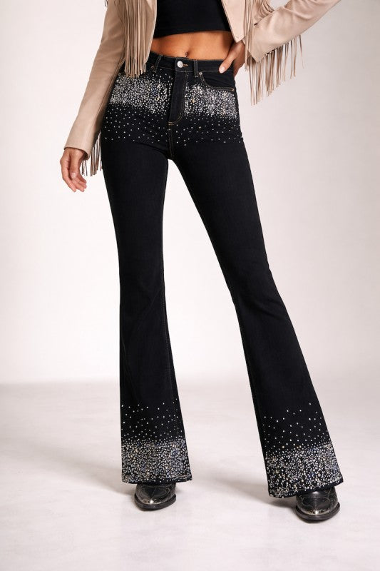 GJG Denim |Rhinestone Boot Cut Jean in Black Denim