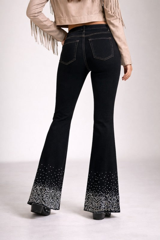 GJG Denim |Rhinestone Boot Cut Jean in Black Denim