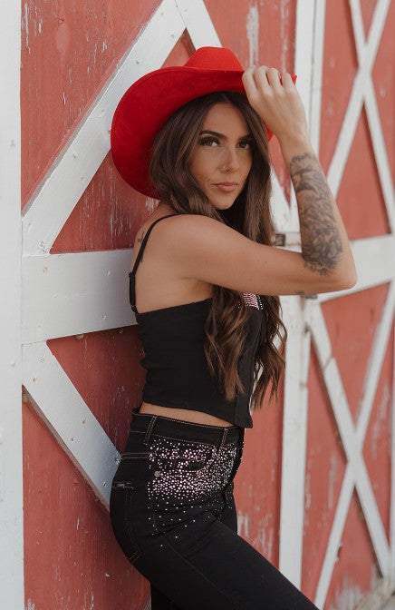 GJG Denim |Rhinestone Boot Cut Jean in Black Denim