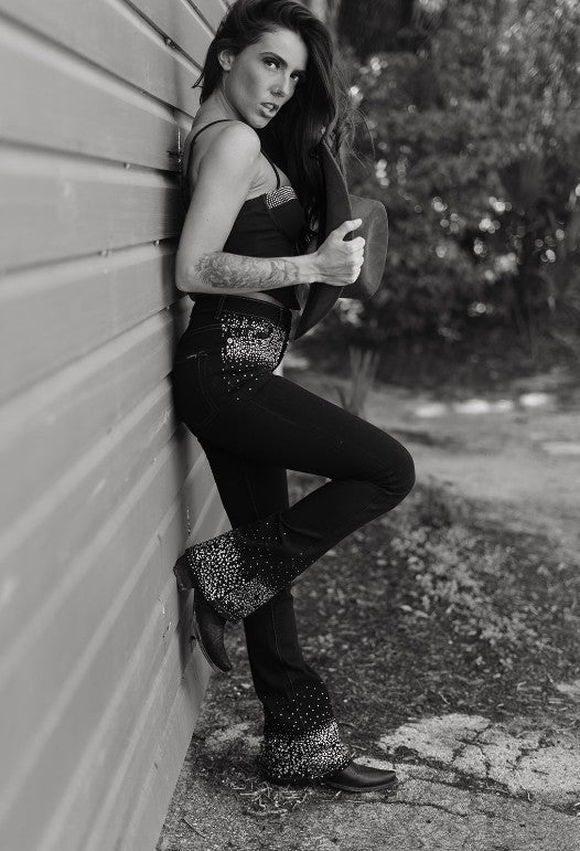 GJG Denim |Rhinestone Boot Cut Jean in Black Denim