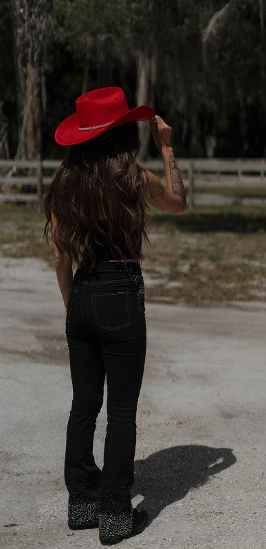 GJG Denim |Rhinestone Boot Cut Jean in Black Denim